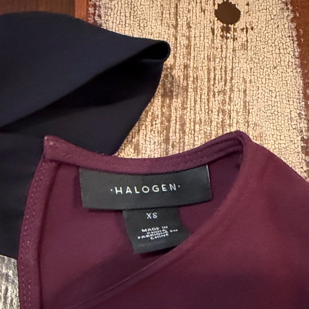 Halogen Burgundy Bell Sleeve Blouse with Black Neck Tie - Picture 2 of 10